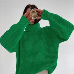 Never Worn. Size Large. Loose Turtleneck Sweater, Winter Turtleneck, Casual Turtleneck, Green Turtleneck, Oversized Turtleneck Sweater, Women Sweaters Winter, Winter Pullover, Ladies Turtleneck Sweaters, Thick Sweaters