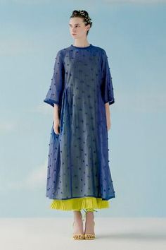 Shop for Ilk Blue Chanderi Gathered Dress for Women Online at Aza Fashions Chanderi Dress, Blue Pom Pom, Blue Cotton Dress, Gathered Dress, Pattern Embroidery, Indian Fashion Designers, Pernia Pop Up Shop, Pop Up Shop, Dress For Women