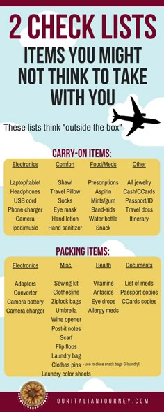 two check list items you might not think to take with you info graphic by qualandunney com