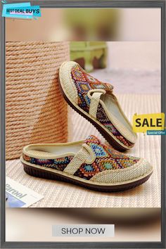 Baotou Ethnic Style Semi-slipper Female Traditional Multicolor Slip-on Slippers, Ethnic Fashion, Slippers