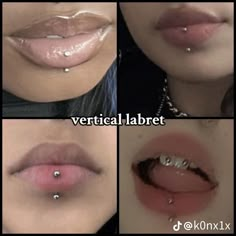 four pictures of different types of lips with piercings on them and the words vertical labret