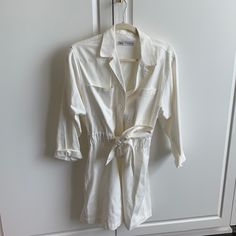 Never Worn! Zara White Button Down Dress With Tie! Thicker Material So Not See Through More Of A Creme White Casual White Shirt Dress With Buttons, Casual White V-neck Shirt Dress, Casual White Collared Shirt Dress, Button-up Shirt Dress With Tie Waist For Brunch, Chic White Shirt Dress With Tie Waist, White Cotton Mini Shirt Dress, White Cotton Mini Length Shirt Dress, White Long Sleeve Shirt Dress With Buttons, Long Sleeve White Shirt Dress With Buttons