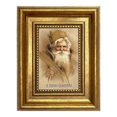 an old fashioned christmas card with a santa clause holding a cane and looking at the camera