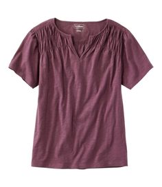 Incredibly comfortable in 100% organic cotton, this lightweight textured tee has an easy fit and a flattering neckline. Relaxed Fit: Our most generous fit sits farthest from the body. Falls at hip. In pure cotton – organically sourced and 100% certified. Wonderfully soft and breathable, the lightweight fabric keeps its color and feel wash after wash. Softly textured thanks to the natural beauty of the sustainable fibers. Machine wash and dry. Notched neckline with smocking details at the front and back yoke. Straight hem. Imported. Fit: Slightly Fitted | Women's Organic Cotton Tee, Smocked Notch-Neck Short-Sleeve Fall Cotton Tops With Crinkle Texture, Relaxed Fit Tops With Crinkle Texture And Short Sleeves, Casual Solid Tops With Crinkle Texture, Cotton Tops With Crinkle Texture And Short Sleeves, Casual Tops With Crinkle Texture For Fall, Casual Crinkle Texture Tops For Fall, Casual Fall Tops With Crinkle Texture, Weather Clothes, Notched Neckline