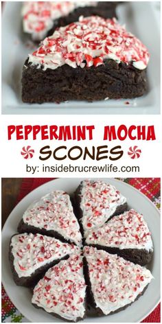 peppermin mocha brownies with white frosting and sprinkles on top