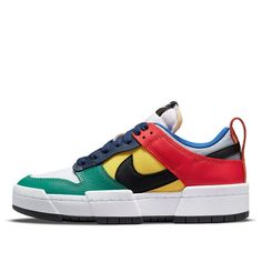 The Nike Dunk Low Disrupt 'MultiColor' is a modern take on a classic silhouette. The bold proportions and thick rubber sole give the sneaker a contemporary look, while the oversized panels add a fresh touch to the timeless design. Perfect for everyday wear, this sneaker is designed for long-lasting comfort and style. The 'MultiColor' colorway features a mix of yellow, red and green, making it a great choice for any activity. Inspired by the iconic Nike Dunk series, this sneaker is sure to be a t Nike Dunk Low Disrupt 2, Low Disrupt, Dunk Shoes, Nike Dunk Low Disrupt, Dunk Low Nike, Jordan 11 Retro Low, Nike Models, Womens Air Jordans, Jordan 11 Retro