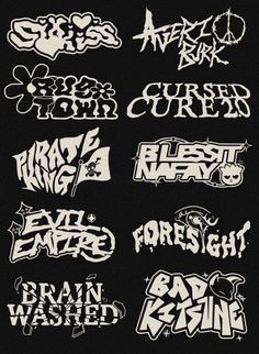 some type of graffiti stickers on a black background