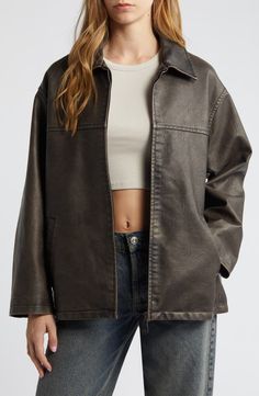 BDG Urban Outfitters Faux Leather Aviator Jacket | Nordstrom Women Casual Wear, Leather Aviator Jacket, Leather Jacket Women, Womens Jackets Casual, Straight Jacket, Aviator Jackets, Real Leather Jacket, Genuine Leather Jackets, Oversized Jacket