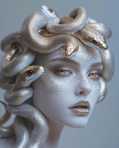 a woman's head with snakes on it