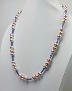 Large Pink freshwater pearls and blue sapphire beads Diy Necklace Designs, Necklaces Diy, Sapphire Beads, Beaded Jewelry Necklaces, Beaded Necklace Designs, Beaded Necklace Diy, Jewelry Making Necklace, Handmade Jewelry Necklace, Necklace Patterns