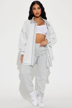 Available In Heather Grey. Jogger Set Shirt Collar Long Sleeve Button Closure Jogger Elastic Waistband Stretch Inseam: 29" 63% Polyester 37% Rayon Imported | Casey Jogger Pant Set in Heather Grey size Small by Fashion Nova Classy Fall Outfits, Grey Sweats, Winter Fits, Jogger Set, Mens Activewear, Dressy Casual, Pant Set, Grey Fashion, Shirt Collar