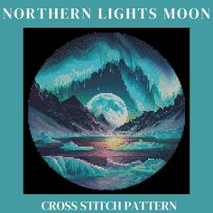 the cross stitch pattern for northern lights moon