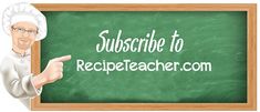 a person pointing at a blackboard with the words subscribe to recipe teacher on it