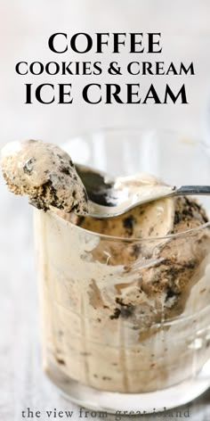 coffee cookies and cream ice cream in a glass container