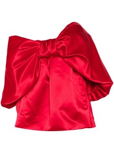 bright red satin finish bow detailing off-shoulder concealed rear zip fastening straight hem Apple White, Versace Outfit, Wardrobe Edit, City Dress, Satin Top, Red Satin, Exclusive Fashion, Lady Dior, Bright Red