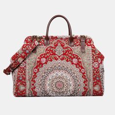 Elevate your style with our Oriental Red Large Carpetbag from Carpetbag of America. Handcrafted with exquisite detail, this statement piece blends tradition and luxury seamlessly. Shop now for timeless elegance! Luxury Red Bags With Adjustable Handle, Traditional Red Satchel For Travel, Red Travel Bag With Leather Handles, Tapestry Travel Satchel Shoulder Bag, Tapestry Tote Satchel For Travel, Travel Tapestry Satchel Tote, Travel Tapestry Tote Satchel, Travel Tapestry Shoulder Bag, Tapestry Shoulder Bag With Double Handle For Travel