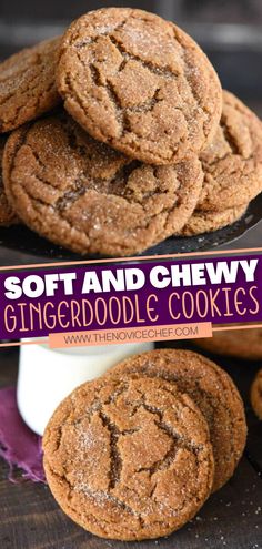 soft and chewy gingerrodl cookies stacked on top of each other with the title above it