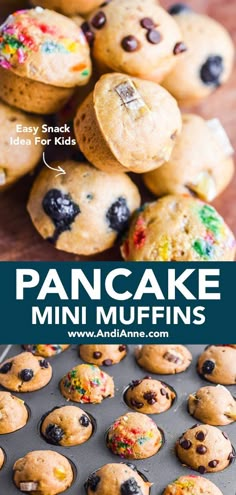 pancake mini muffins with chocolate chips and sprinkles