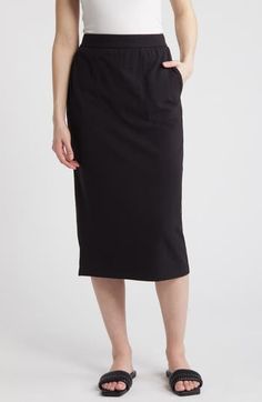 Made from stretch-kissed, extralong-staple cotton for a luxurious feel, this calf-length jersey skirt will be worn on repeat. 31" length Side-seam pockets 93% organic cotton,7% spandex Machine wash, tumble dry Made in Peru Jersey Skirt, Rollerball Perfume, On Repeat, Emphasis, Eileen Fisher, Travel Size Products, Peru, Mother Gifts, Womens Bottoms