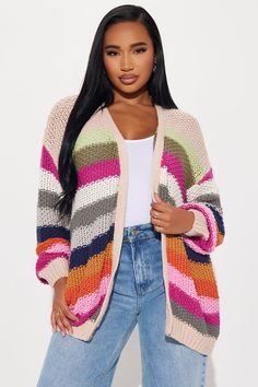 Available In Multi Color. Cardigan Sweater Long Sleeve Open Front Striped Ribbed Hem 60% Cotton 40% Acrylic Imported | Maximalist Striped Cardigan size Medium by Fashion Nova Clothing Outfits, Cardigan Sweater Coat, Long Sweaters Cardigan, Color Fashion, Women Hoodies Sweatshirts, Striped Cardigan, Sweater Coats, Colorful Fashion, Cardigan Sweater