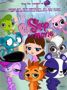 the poster for littlest pet shop and movie with many cartoon characters on it's back