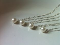 4 Bridesmaid Single Pearl Necklaces, Pearl Necklaces, Set of 4 Bridesmaid Necklaces 0087. $35.00, via Etsy. Silver Pearl Chain Necklace For Bridesmaid, Pearl White Necklace With Pearl Pendant For Bridesmaid, White Pearl Necklace For Bridesmaids, Silver Hand-set Pearl Necklace For Celebration, Silver Pearl Necklace With Charm For Bridesmaids, One Pearl Necklace, Bridesmaid Necklaces, Necklaces Pearl, Necklaces Set