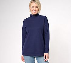 Stay warm in this relaxed fit tunic with a mock neck style, while keeping cozy in the comfiest waffle knit fabric. From Denim & Co.® Fashions. Moisture-wicking Relaxed Fit Tops In Recycled Polyester, Moisture-wicking Long Sleeve Recycled Polyester Tops, Relaxed Fit Waffle Knit T-shirt With Crew Neck, Relaxed Fit Moisture-wicking Fleece Sweatshirt, Blue Cotton Moisture-wicking Sweatshirt, Fitted Tunic, Top Shirt Women, Long Sleeve Tunic, Waffle Knit