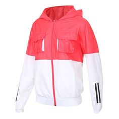 (WMNS) Adidas neo CS Windbreaker Jacket Pink/Red DW8326 (Retro/Casual/Women's) Casual Spring Track Jacket For Outdoor, Sporty Adidas Windbreaker For Fall, Adidas Nylon Windbreaker For Athleisure, Red Athleisure Windbreaker For Outdoor Activities, Adidas White Windbreaker For Outdoor Activities, White Adidas Windbreaker For Outdoor Activities, Adidas Sporty Windbreaker For Spring, Trendy Spring Sports Windbreaker, Spring Sporty Hooded Track Jacket