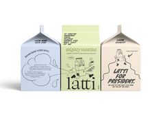 three different types of milk cartons on a white background