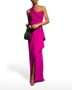 Rickie Freeman for Teri Jon One-Shoulder Draped Stretch Crepe Gown Teri Jon, Crepe Gown, Stretch Crepe, Dress Purchase, Luxury Fabrics, Top Designers, One Shoulder Formal Dress, Floor Length, Neiman Marcus