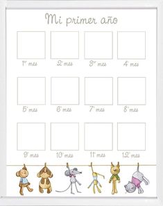 a printable baby shower chart with animals on it