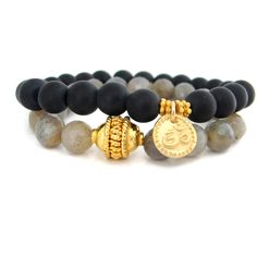 Om Gold Charm Bracelet Stack - Harmony Intuition Yoga Jewelry Om Jewelry, Bead Stretch Bracelets, Om Bracelet, Om Charm, Yoga Bracelet, Gold Charm Bracelet, Love Light, Onyx Bracelet, Yoga Jewelry