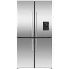 a stainless steel refrigerator freezer with two doors and no ice maker on the side