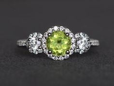 natural peridot ring wedding ring round cut green gemstone sterling silver ring August birthstone Wedding Ring Round, August Birthstone Ring, Wedding Rings Round, Peridot Jewelry, Princess Cut Rings, Promise Rings For Her, August Birthstone, Peridot Ring, Peridot Gemstone