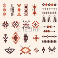 art amÉrindien: Natif américain aztèque elemets vecteur de motif navajo ensemble… Navajo Pattern, Muster Tattoos, Native American Patterns, Native American Symbols, American Symbols, Indian Patterns, Native American Design, Native Design