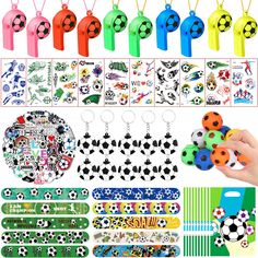 PRICES MAY VARY. FOOTBALL PARTY FAVORS SET:You will receive 10 PCS fidget spinner football ball,10 football word silicone bracelet keychains,10 soccer temporary tattoos,10 pieces of the football whistle,10 football Plastic bags,10PCS football slap bracelets,52PCS football stickers. Enough quantity for you to share these football party gifts with your kids and friends. FOOTBALL TEMPORARY TATTOOS: Full directions on the back of each tattoo. Football ball Temporary tattoos long last for 3-5 days, E Playful Multicolor Craft Supplies For End Of School Year, Multicolor Novelty Party Supplies For Gifts, Kids Football Parties, Football Party Bags, Soccer Party Favors, Football Party Favors, Football Theme Party, Decorated Gift Bags, Theme Tattoo