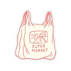 a white bag with the words super market on it and an image of a mountain