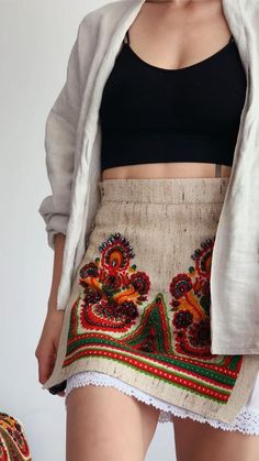 Handmade Linen Skirt with Embroidery VIDANA in 2022 | Fashion, Upcycle clothes, Haute couture details Fashion Upcycle, Skirt With Embroidery, Clothes Upcycle, Cl Fashion, Haute Couture Details, Modern Folk, Mode Casual, Design Clothes, Linen Skirt