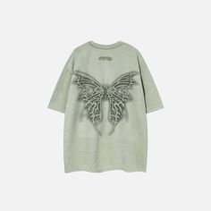 DETAILSMaterial: Cotton, Polyester & SpandexFabric Type: BroadclothCollar: O-NeckPattern Type: Print Top Streetwear Brands, 150 Lbs, Butterfly Graphic, 110 Lbs, Oversized Graphic Tee, Trendy Summer Outfits, Clothing Details, Green Tshirt, Butterfly Print