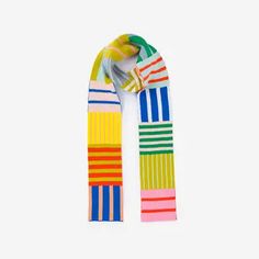 a multicolored scarf on a white background with an orange, yellow and green stripe