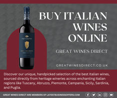 a bottle of wine with the words buy italian wines online great wines direct on it