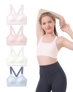 PRICES MAY VARY. Premium Comfort Fabric - Girls training bra crafted from a high-quality blend of nylon and spandex, which offers superior breathability, moisture-wicking properties, and elasticity. The ultra-fine fabric feels silk-like against the skin, providing exceptional comfort throughout the day. This premium material helps keep young girls comfortable and fresh, regardless of their daily activities. Seamless & Lightweight - Teen girl bras designed with a seamless construction and no tags Bras For Teens, Bra Crafts, Clothing Making, Girls Sports Bras, Best Sports Bras, Sport Bras, Everyday Clothing, Cute Bras