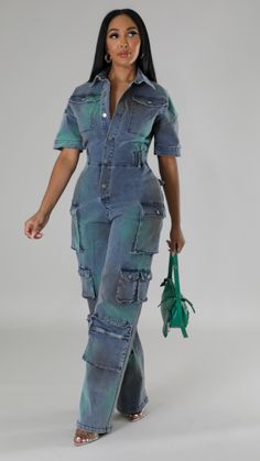 Mad About It Jumpsuit - Chic by Taj Cotton Fitted Washed Jumpsuits And Rompers, Fitted Cotton Denim Utility Jumpsuit, Fitted Cotton Utility Denim Jumpsuit, Fitted Denim Jumpsuit With Button Closure, Fitted Denim Jumpsuit Overalls With Pockets, Fitted Denim Jumpsuit With Pockets, Fitted Utility Jumpsuit With Pockets, Spring Washed Fitted Jumpsuits And Rompers, Short Sleeve Stretch Jumpsuits And Rompers With Pockets