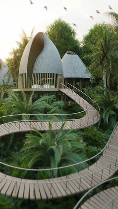 an artist's rendering of a circular building in the middle of trees and plants