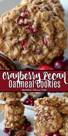 cranberry pecan oatmeal cookies on a plate