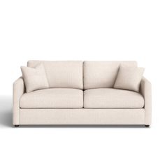 For small spaces, your child's sleepovers, or adding a low-profile extra bed just about anywhere, this 75" square arm sleeper sofa is our pick for a must-have, everyday essential. The sturdy seat cushions are reinforced with sinuous spring seats for durability, while foam fill adds a plush coziness all the way through. The frame is made from solid and engineered wood with plastic legs and classic polyester upholstery. This sofa easily pulls out into a queen-sized sleeper, perfect for unexpected Small Sleeper Sofa, The Big Comfy Couch, Comfy Couch, Sofa Size, White Sofas, Extra Bed, Living Room Furniture Sofas, Birch Lane, Sleeper Sofa