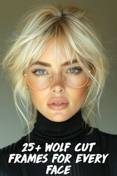 Turn thick locks into a voluminous masterpiece with a wolf cut, then pair it with the perfect glasses frames that balance the volume and complement your face shape. Save this for your next salon appointment for voluminous wolf cut frame for every face. Hair For Your Face Shape, Fringes With Glasses, Long Haircut With Glasses, Long Hair With Glasses Hairstyles, Shaggy 70s Bangs, Bangs For Oblong Face Shape, Oblong Face Shape Glasses, Medium Length Hair With Glasses, Long Hairstyles With Glasses