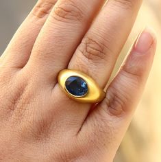 Solid Yellow Gold, Natural Sapphire Ring, 18K Solid Gold Unisex Ring, September Sapphire Jewelry, Dark Blue Sapphire, Birthstone Ring - Etsy Elegant Sapphire Gemstone Signet Ring, Elegant Sapphire Signet Ring With Gemstone, Elegant Blue Topaz Signet Ring With Gemstone, Elegant Blue Topaz Gemstone Signet Ring, Gold Tanzanite Gemstone Rings, Elegant Blue Gemstone Dome Ring, Luxury Sapphire Signet Ring With Gemstone, Gold Sapphire Rings With Round Stone, Elegant Blue Gemstone Signet Ring