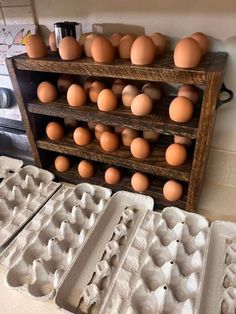 several trays of eggs sitting next to each other