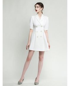 Shop Modern White Short Sleeve Formal Cocktail Dress With Buttons online. All instock with free shipping. Pro since 2009. Elegant White V-neck Blazer Dress, Fitted White Mini Dress For Semi-formal Occasions, White A-line Short Sleeve Dress For Spring, Evening Dresses With Buttons And Short Sleeves, Summer Cocktail Mini Blazer Dress, Classic Mini Dress For Summer Semi-formal, Semi-formal Single-breasted Mini Dress For Spring, Formal Spring Mini Dress With Button Closure, Formal Single-breasted Mini Dress For Spring